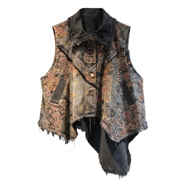 Daring Printed Denim Vest Hover Image