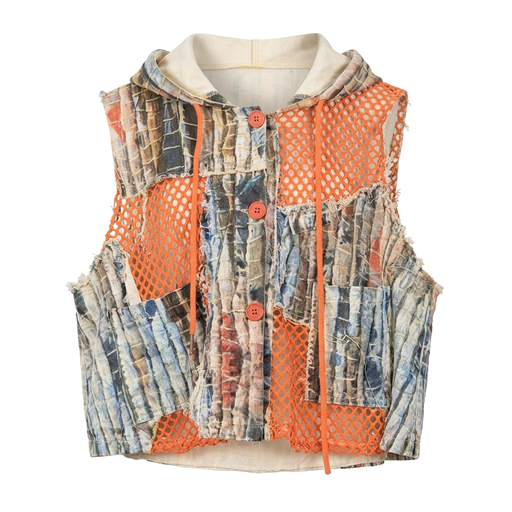 Vibrant Mesh Patchwork Vest Set