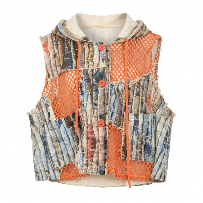 Vibrant Mesh Patchwork Vest Set Hover Image