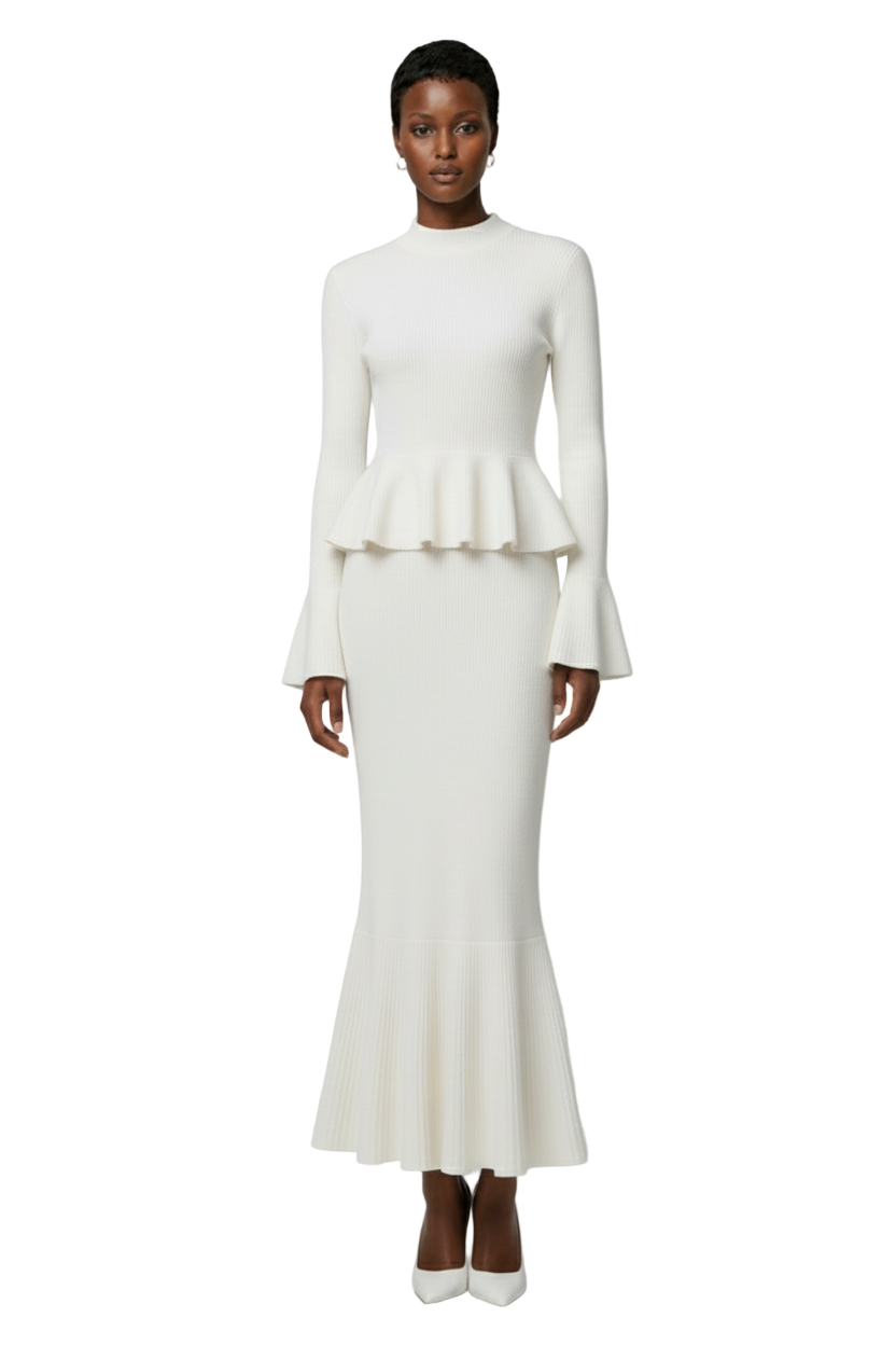 Organza Splicing Half-High Collar Top + Glitter Organza Splicing Fishtail Skirt Set