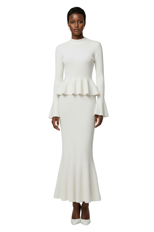 Organza Splicing Half-High Collar Top + Glitter Organza Splicing Fishtail Skirt Set Hover Image