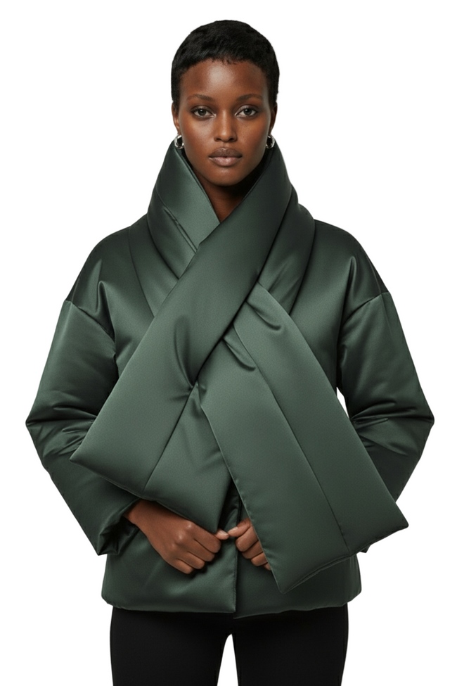 Twill Fabric Small Round Neck Drop Shoulder Padded Jacket Hover Image