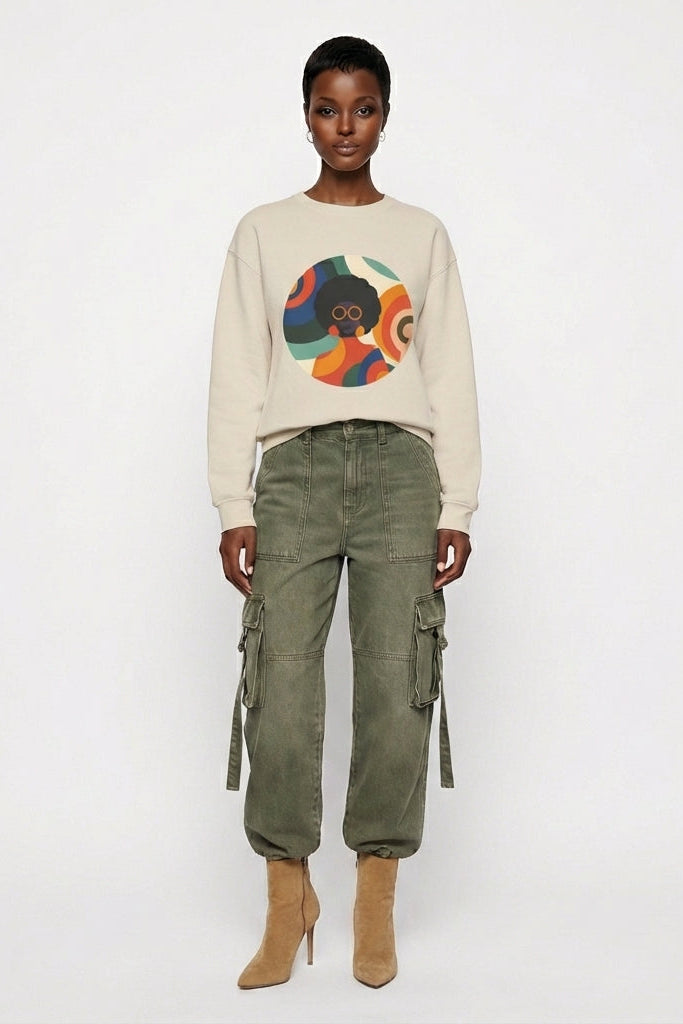 Retro Afro Circle Crewneck Sweatshirt