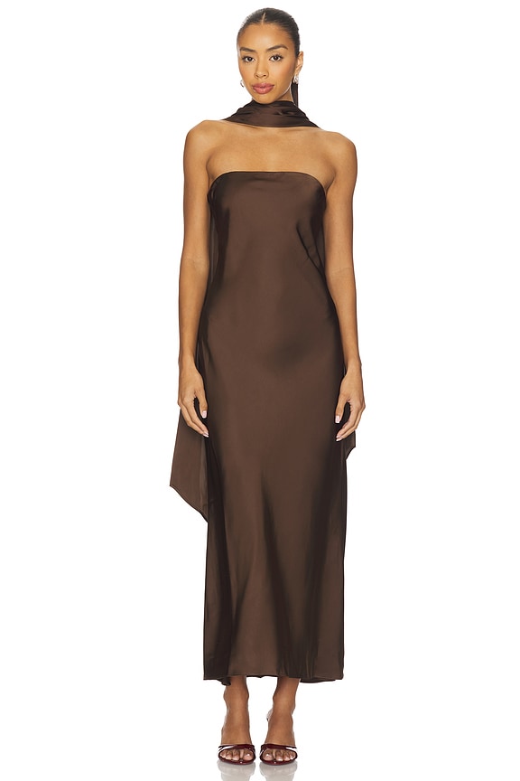 Mel Midi Dress in Chocolate Brown