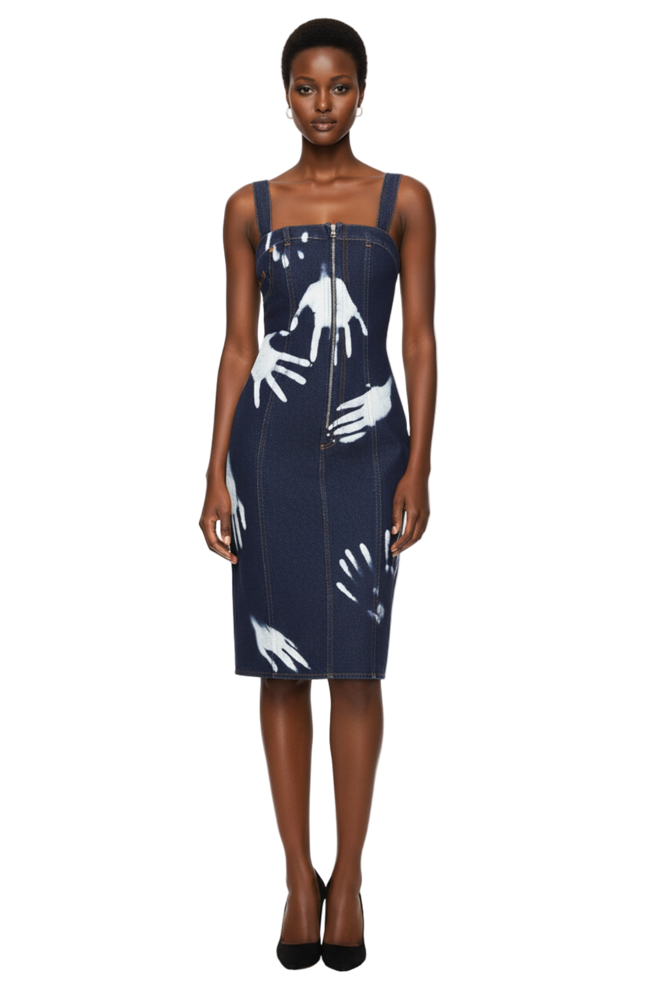 Handprint Strapless Midi Dress