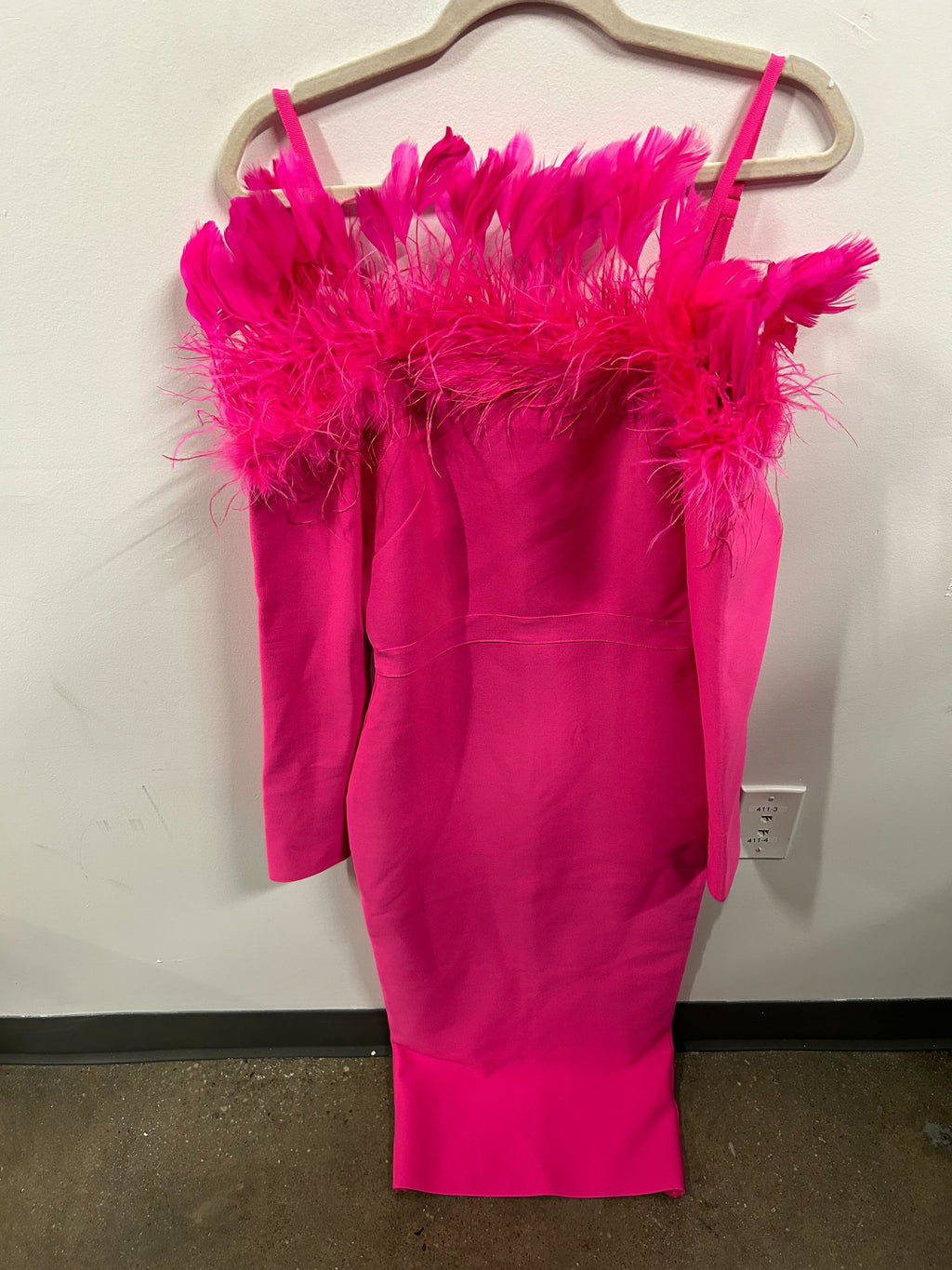 Hot Pink Feather-Trim Column Dress