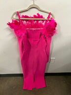 Hot Pink Feather-Trim Column Dress