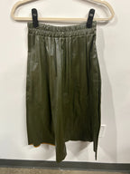 Olive Faux-Leather Pleated Skirt