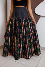Adventurous Ankara Denim Maxi Skirt