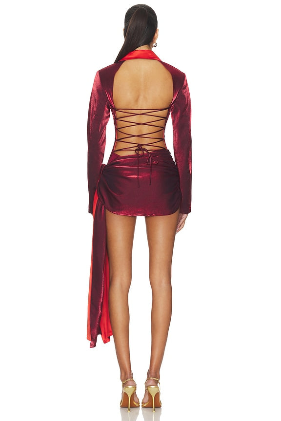 Kim Shui Jelixa Zip Up Wrap Blazer Dress in Aubergine