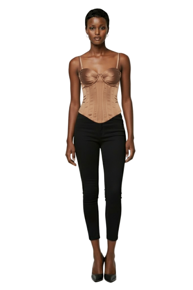 KIZN Elegant Satin Bustier Corset Top With Lace Up Back Classic Sweetheart Neckline Hover Image