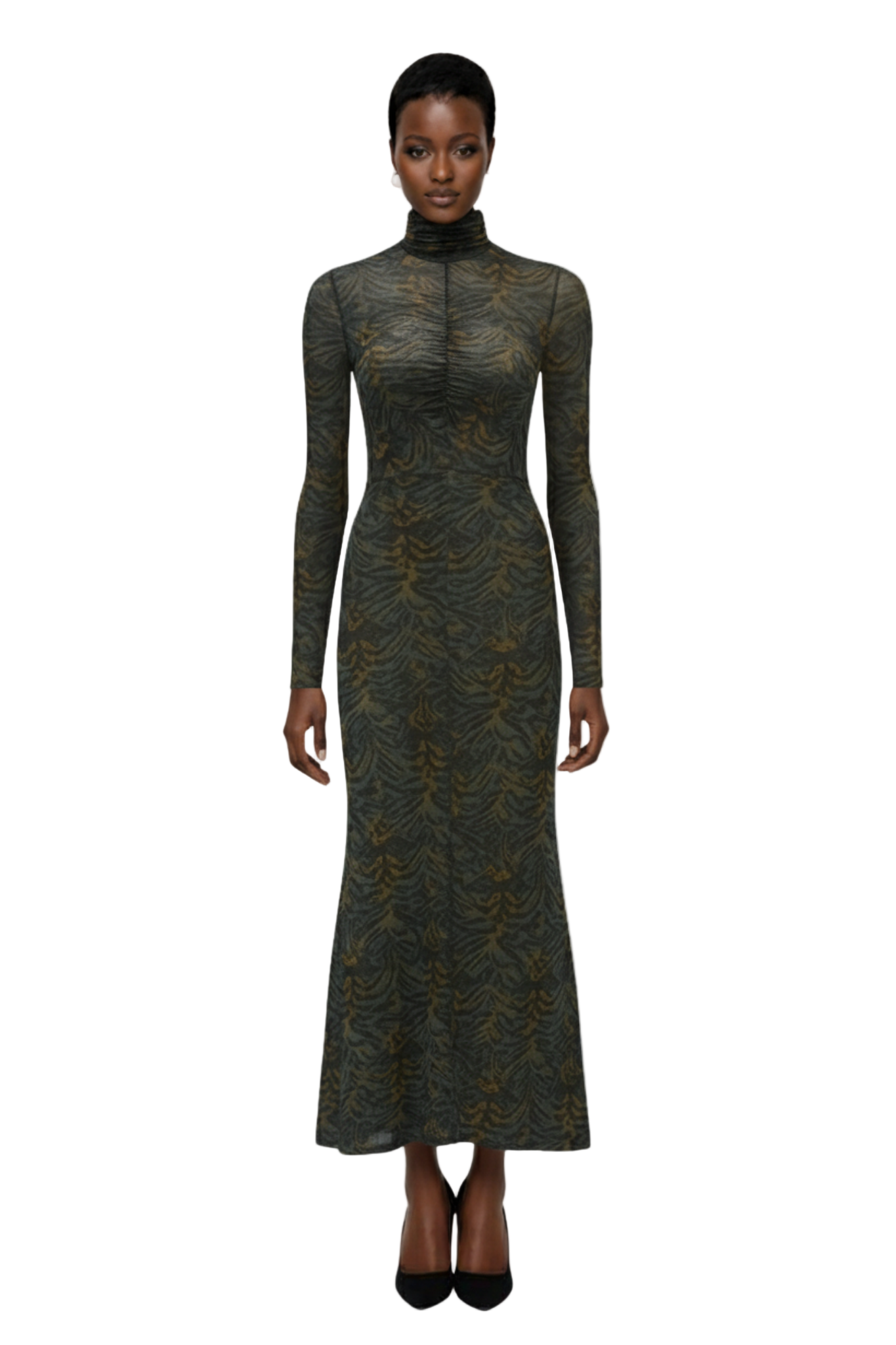 Koa Jersey Ruched Front Turtleneck Dress