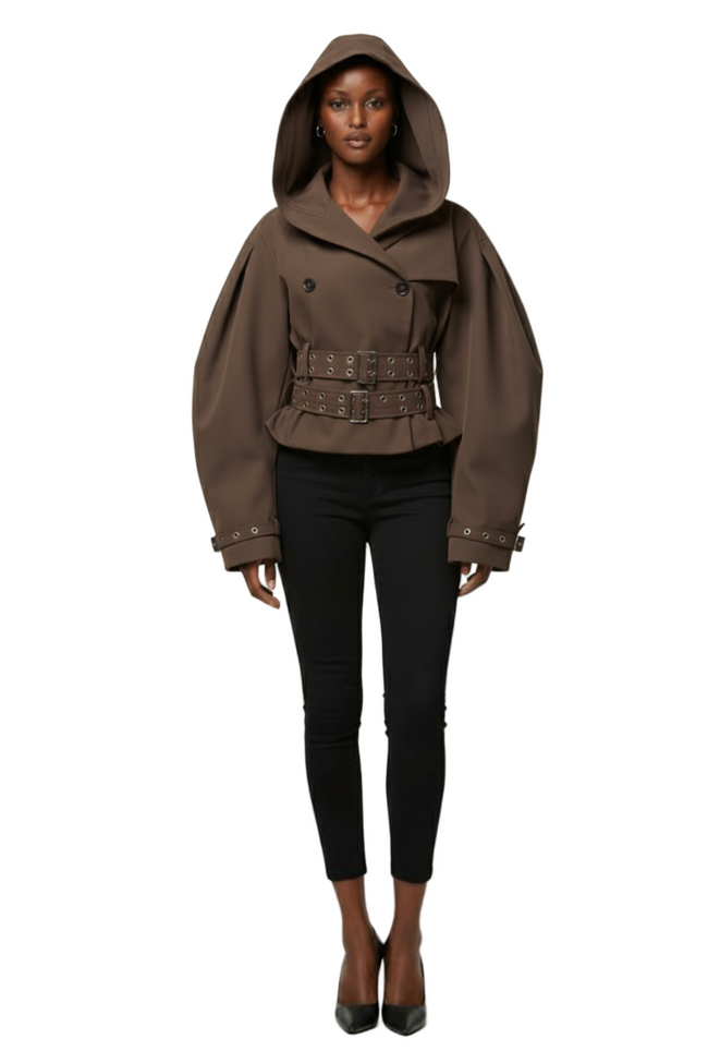 LYSMO 2025 New Minimalist Autumn Women's Coffee Brown Oversized Hooded Jacket Hover Image