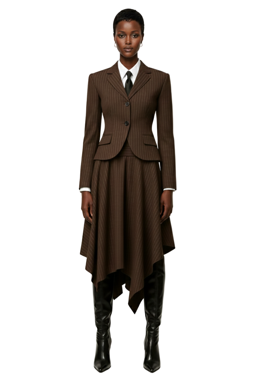 LYSMO SELECTION 2025 New Arrival Minimalist Striped Waist Cinched Blazer And Pencil Skirt Set