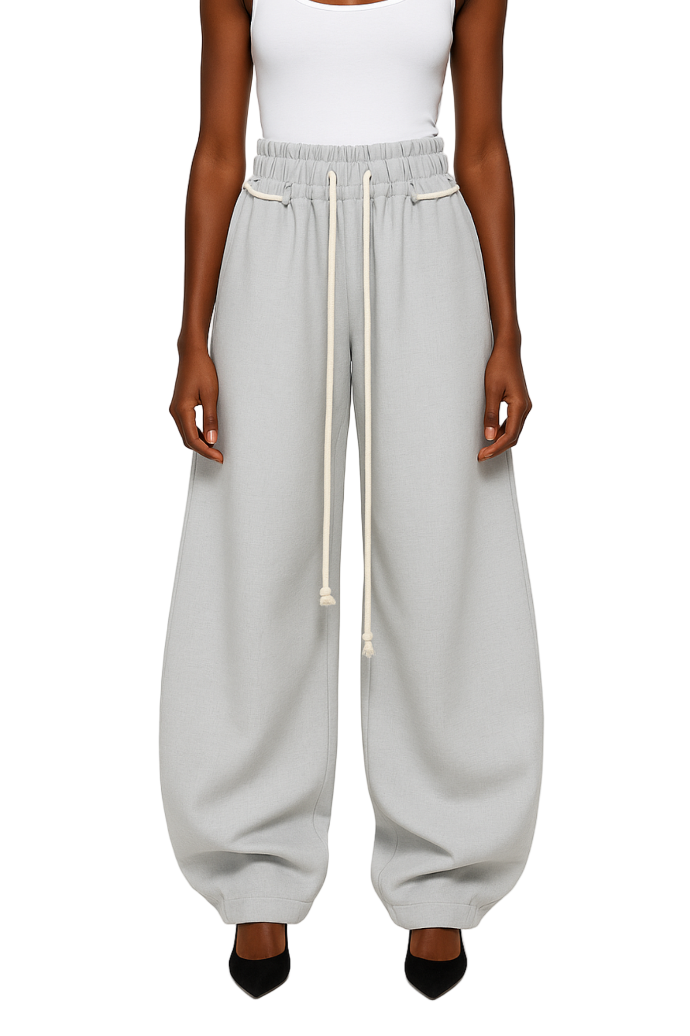 LYSMO SELECTION 2025 New Minimalist Fall Women's Elastic Waistband Loose Wide-Leg Curved-Cut Sweatpants