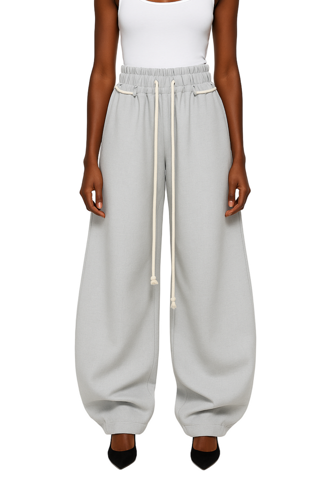 LYSMO SELECTION 2025 New Minimalist Fall Women's Elastic Waistband Loose Wide-Leg Curved-Cut Sweatpants Hover Image