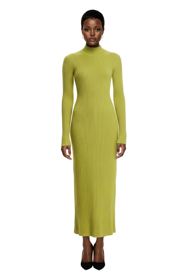 Lumivelle Women's Solid Color Minimalist Long Sleeve High Neck Pleated Dress Hover Image