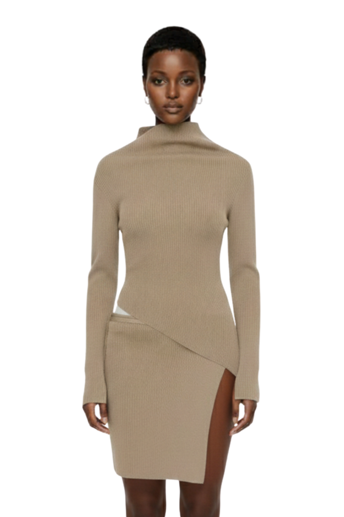 MUSERA Asymmetrical Hem Ribbed Knit Sweater