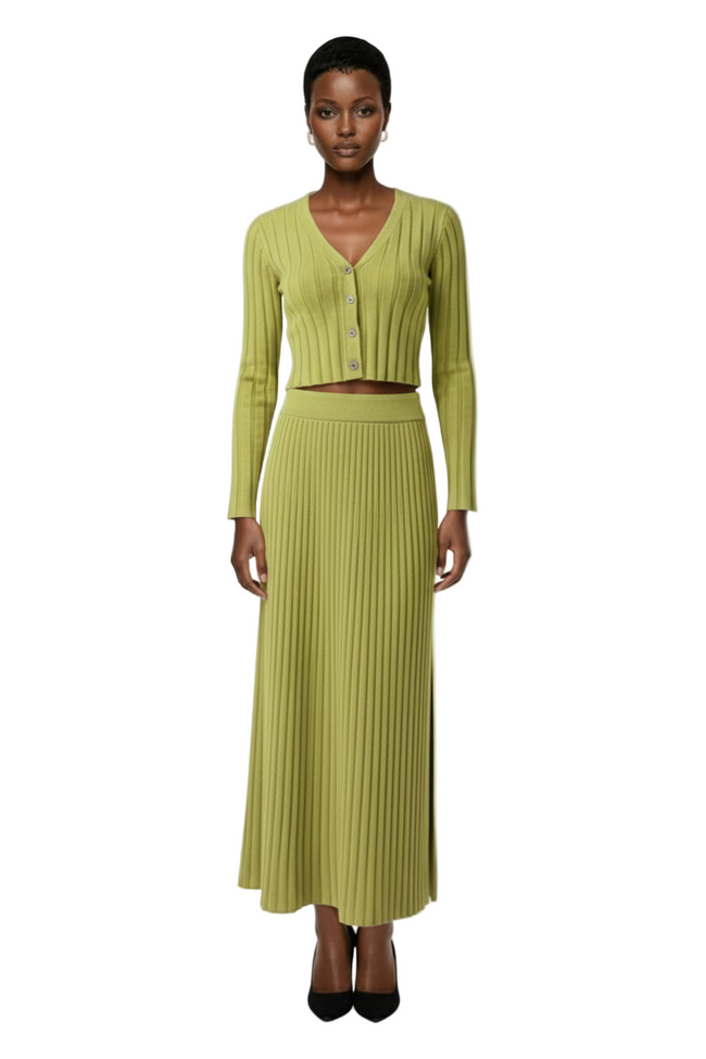 Maija Green Short Cap Sleeve Crew Neck Knit Top & A-Line Skirt 2-Piece Set Hover Image