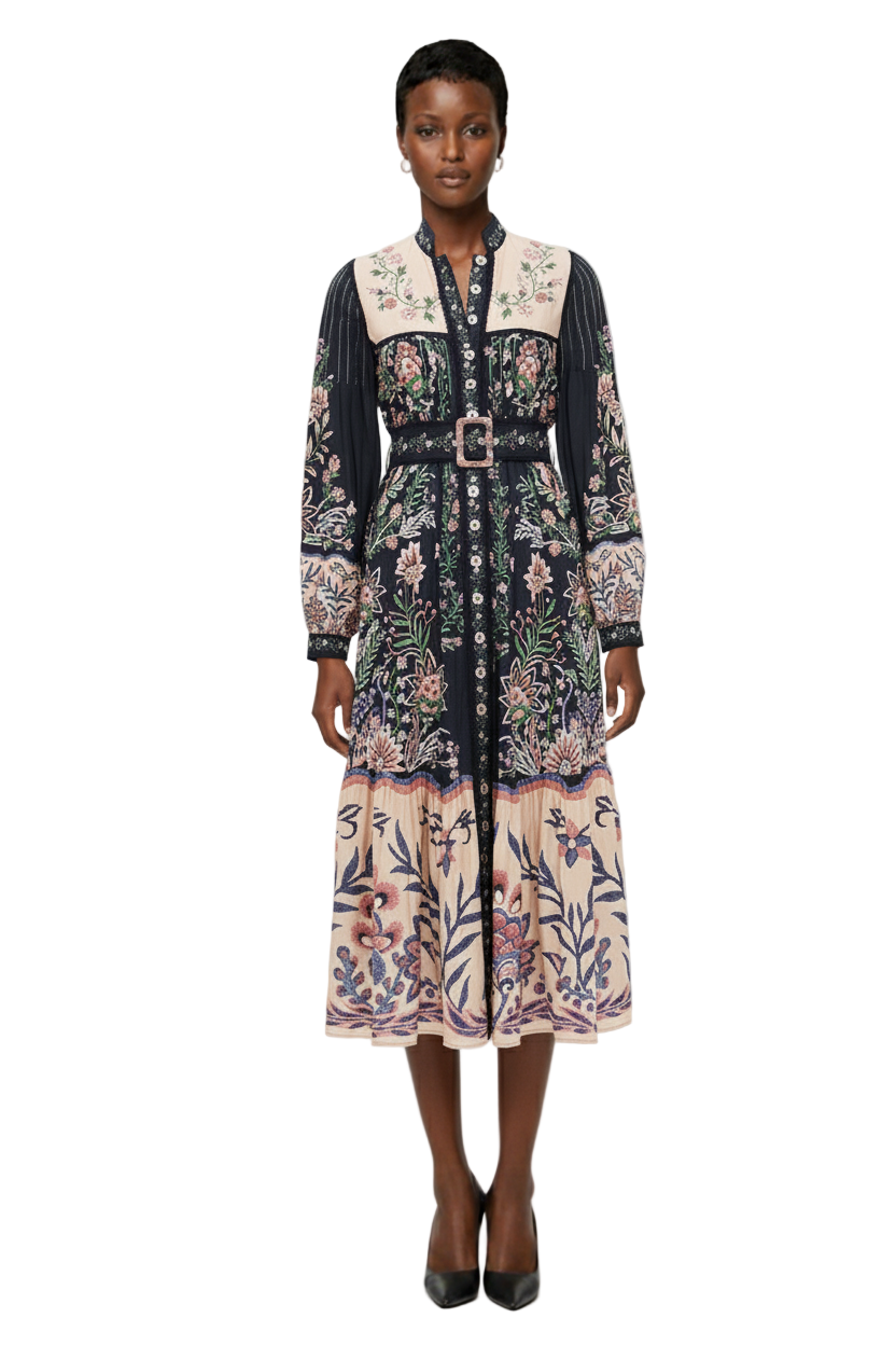 Marvelous Garden Black Long Sleeve Maxi Dress