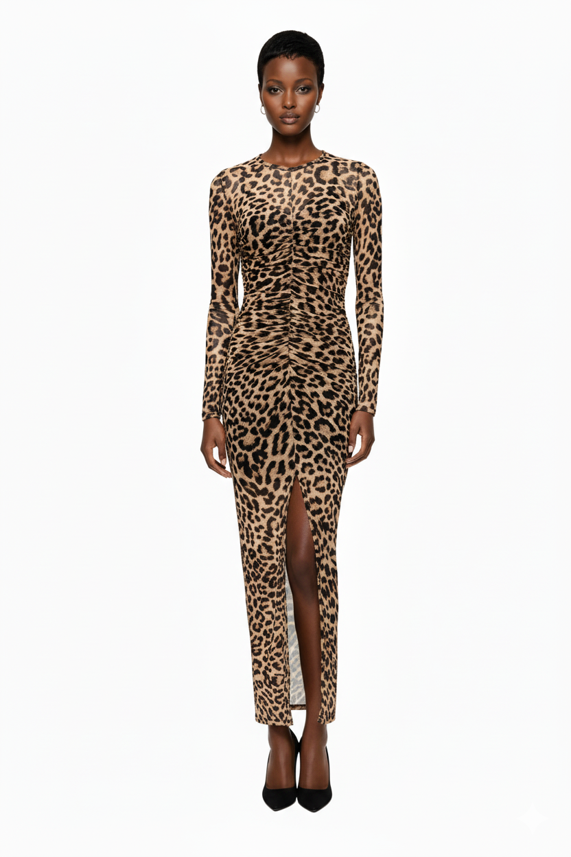 Mesh Ruched Maxi Dress