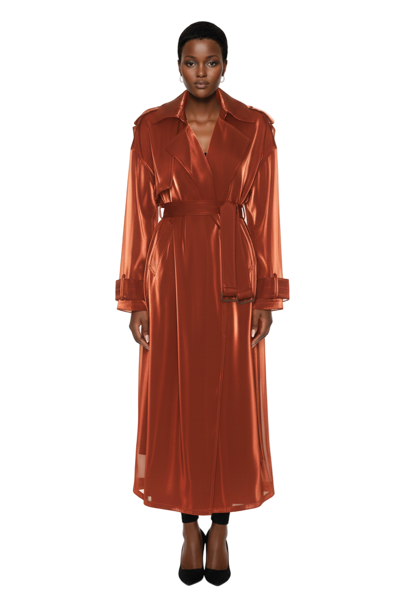 Metallic Organza Double Breasted Trench