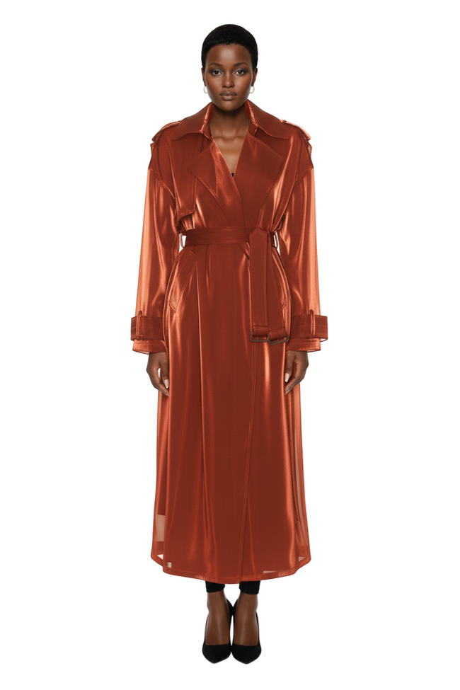 Metallic Organza Double Breasted Trench Hover Image