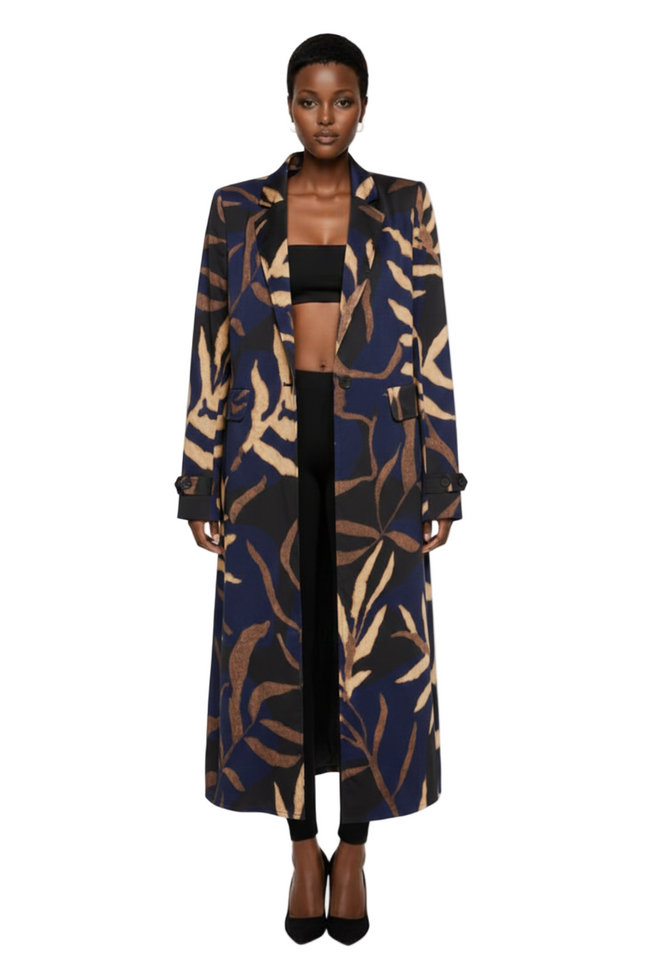 Midnight Fern Print Longline Trench Coat Hover Image
