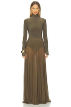 Norma Kamali x REVOLVE Long Sleeve Turtleneck Flared Gown in Bark