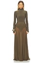 Norma Kamali x REVOLVE Long Sleeve Turtleneck Flared Gown in Bark