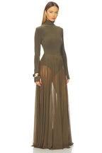 Norma Kamali x REVOLVE Long Sleeve Turtleneck Flared Gown in Bark