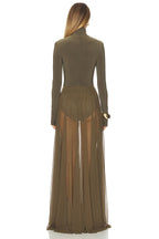 Norma Kamali x REVOLVE Long Sleeve Turtleneck Flared Gown in Bark