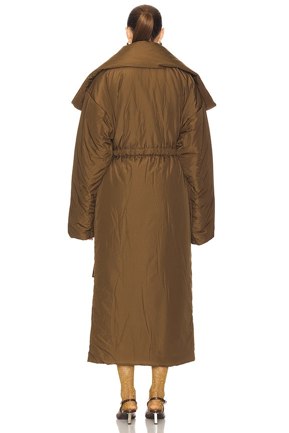 High Collar Sleeping Bag Coat Long in Bark
