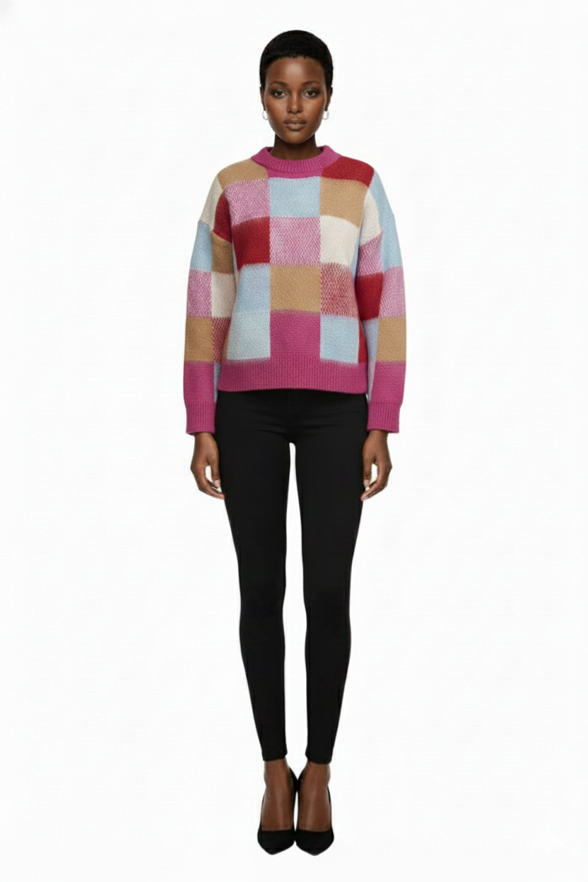 Nöista Casual Sweater With Contrasting Plaid Panels And A Loose