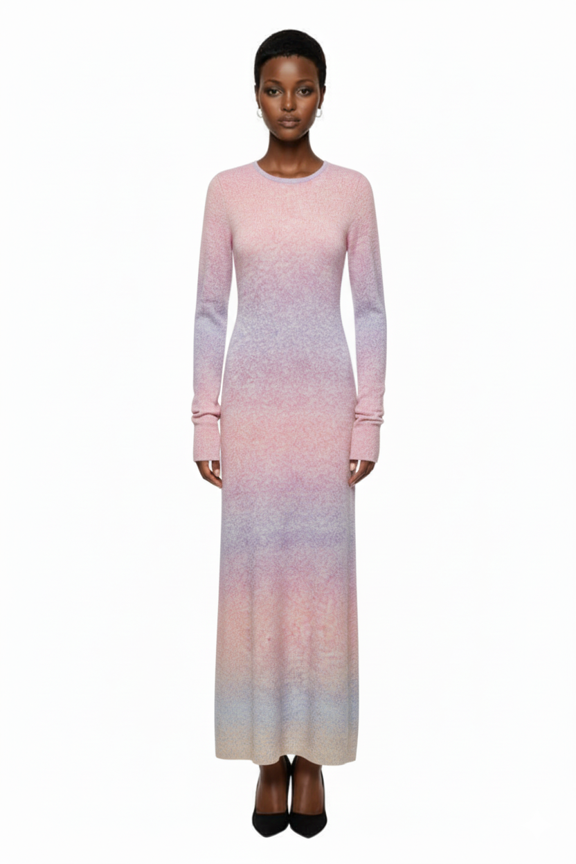Nöista Gradient Ombre Fitted Maxi Dress In Pink Knitted Dress