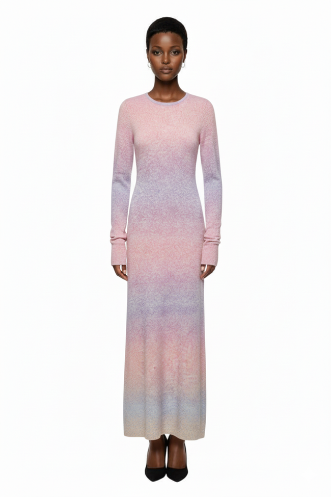 Nöista Gradient Ombre Fitted Maxi Dress In Pink Knitted Dress Hover Image
