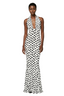 Norma Kamali Cross Halter Fishtail Gown in Paint Dots