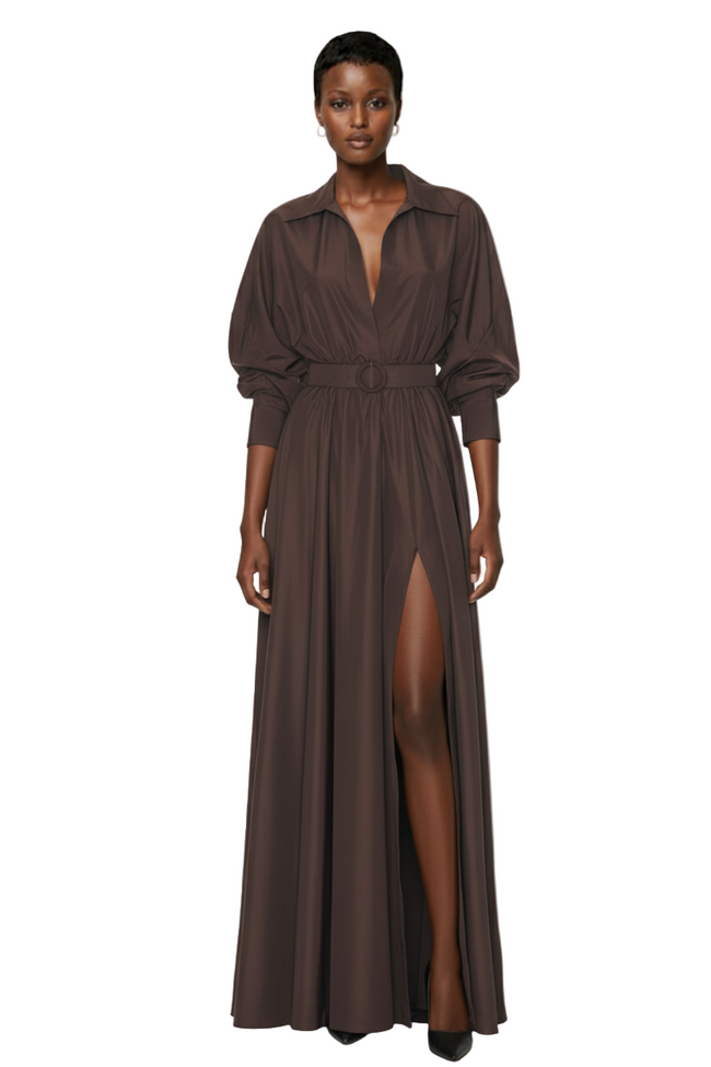 Norma Kamali Super Oversized Boyfriend Shirt Flared Gown Hover Image