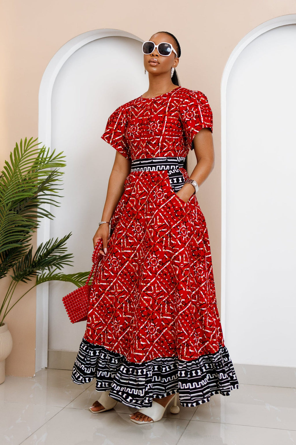 Obataobie Red Ankara Maxi Dress – Bold African Elegance