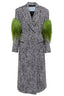 Shearling-trimmed tweed coat in grey - Prada