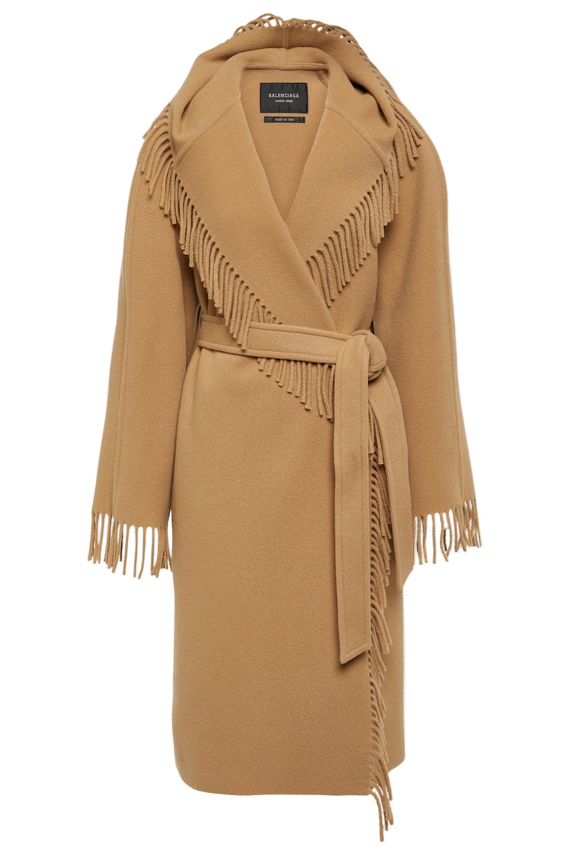 Fringed wool wrap coat | Balenciaga