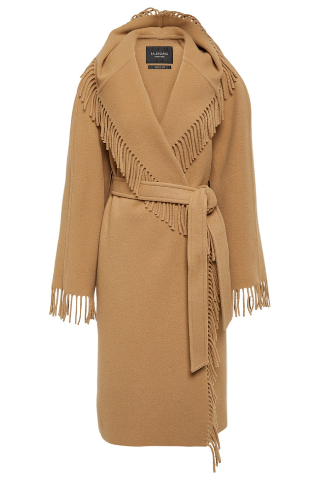 Fringed wool wrap coat | Balenciaga Hover Image