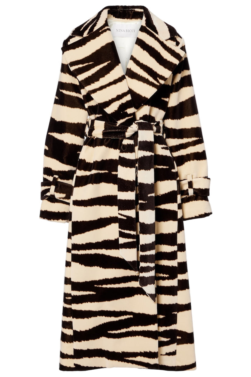 Zebra-print cotton velvet wrap coat | Nina Ricci