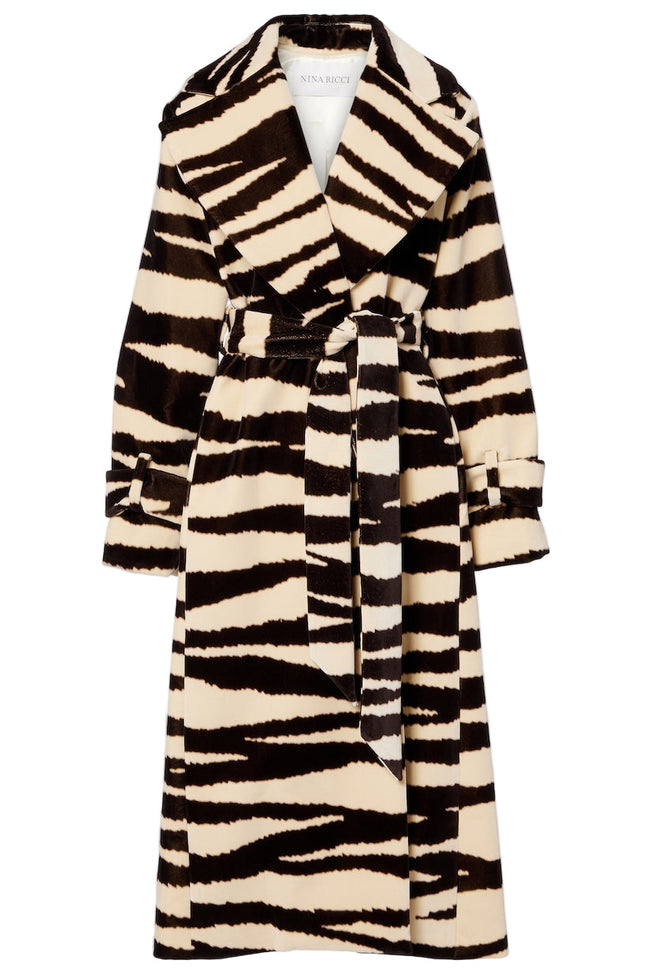 Zebra-print cotton velvet wrap coat | Nina Ricci Hover Image