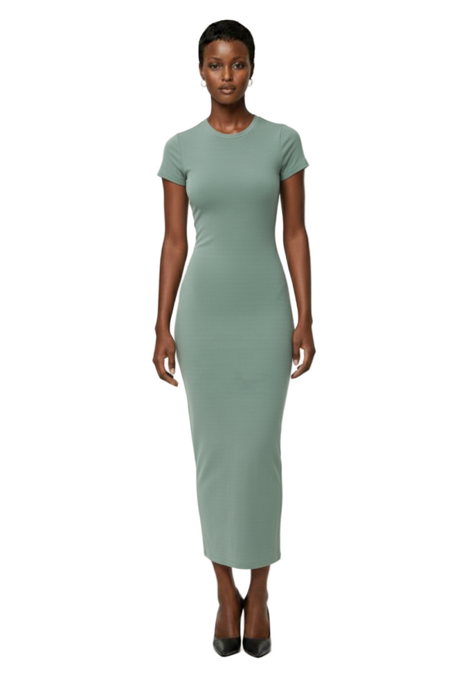 Ribbed Tee Maxi Dress With Slit Hover Image