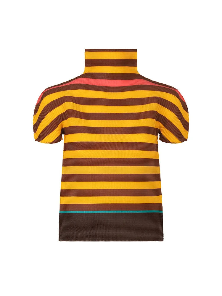 Vibrant Striped Pleated T-shirt