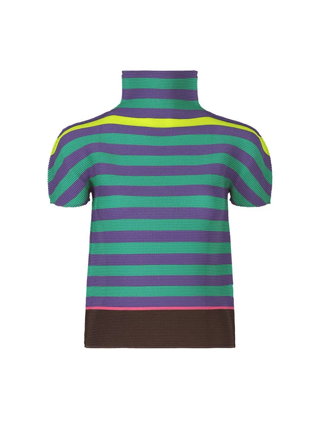 Vibrant Striped Pleated T-shirt Hover Image
