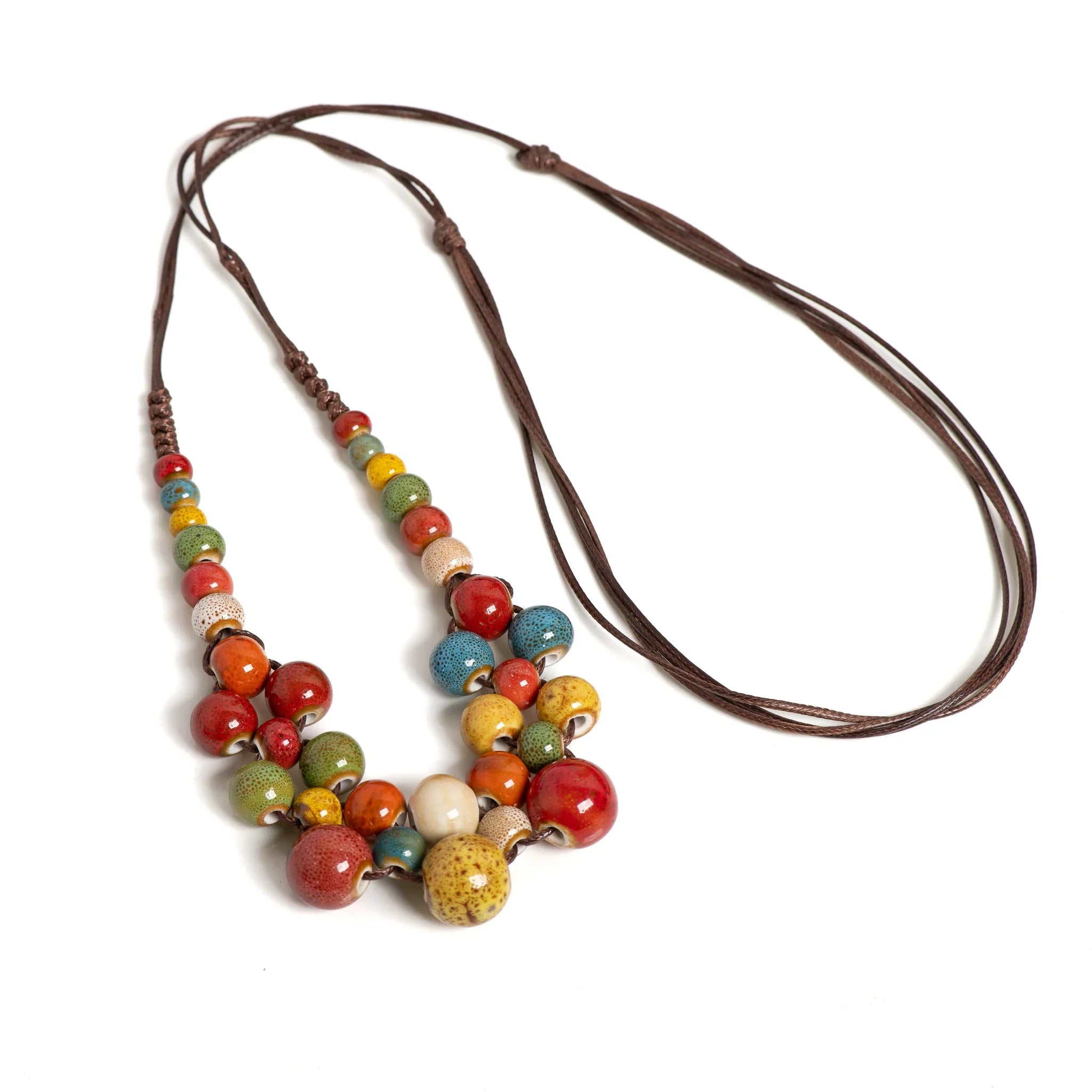 Boho Chic Multilayer Ceramic Necklace - Adjustable Vintage Statement Jewelry