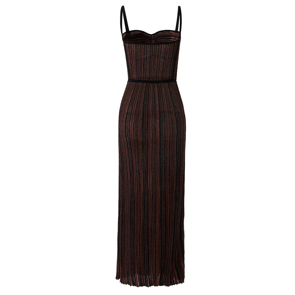 Elegant Striped Knit Maxi Dress