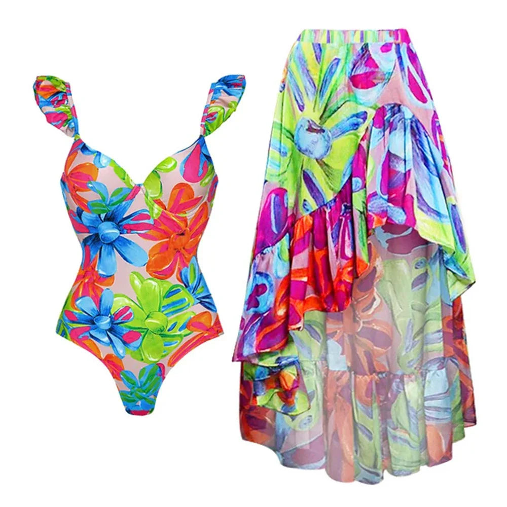 Vibrant Printed Ruffle Bikini Set